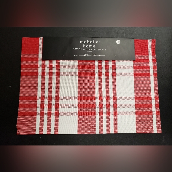 Set of 4 Textile Placemats Red White Plaid - Picture 1 of 1